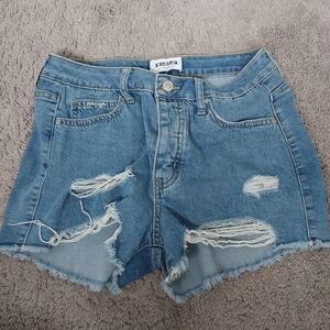 RSQ Women's Ripped Jean Shorts - Light Blue